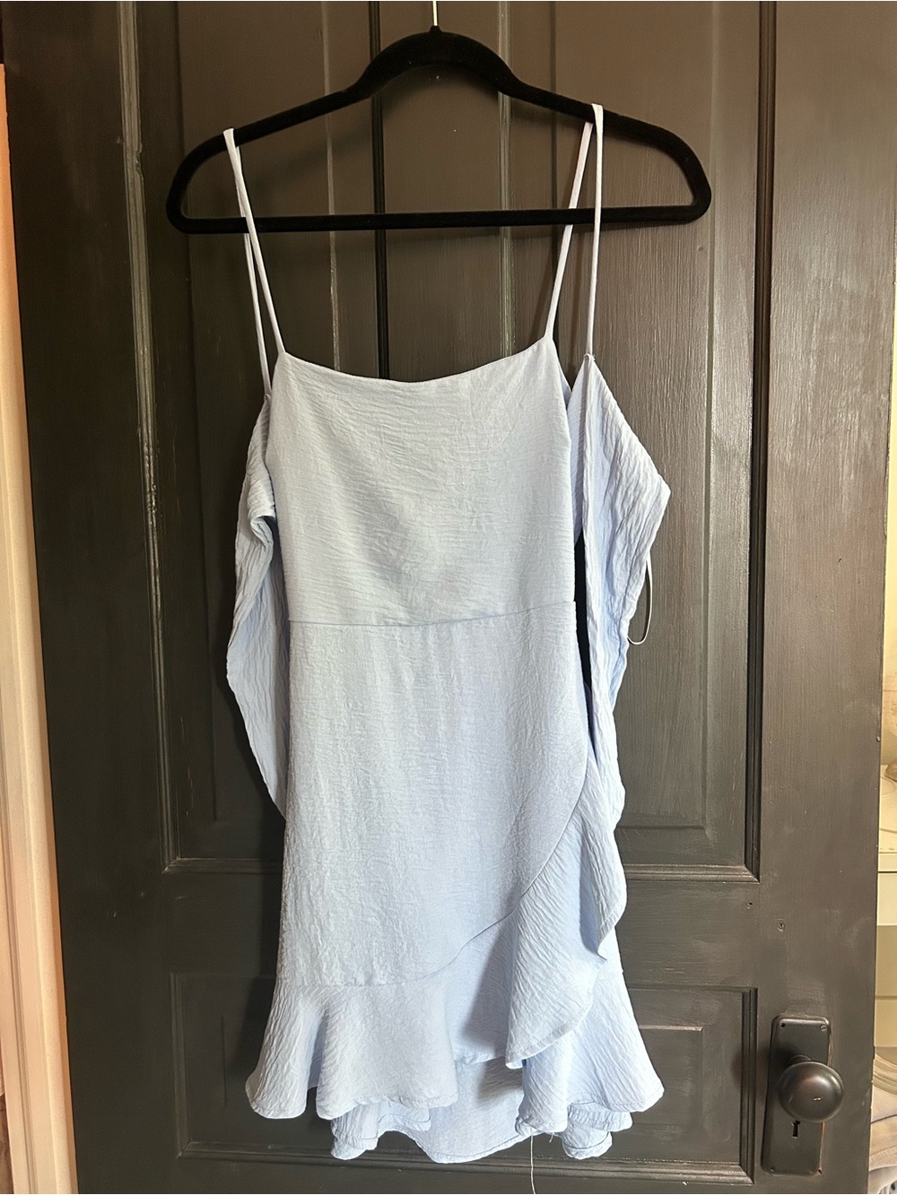Light Blue Ruffle Hem Spaghetti Strap Dress